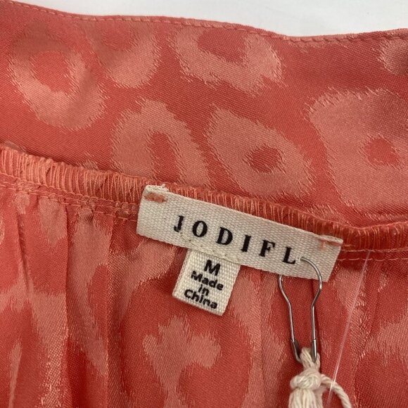 JODIFL Size M Pink One Shoulder Bow Tie Satin Blouse Animal Print NWT - Picture 3 of 12